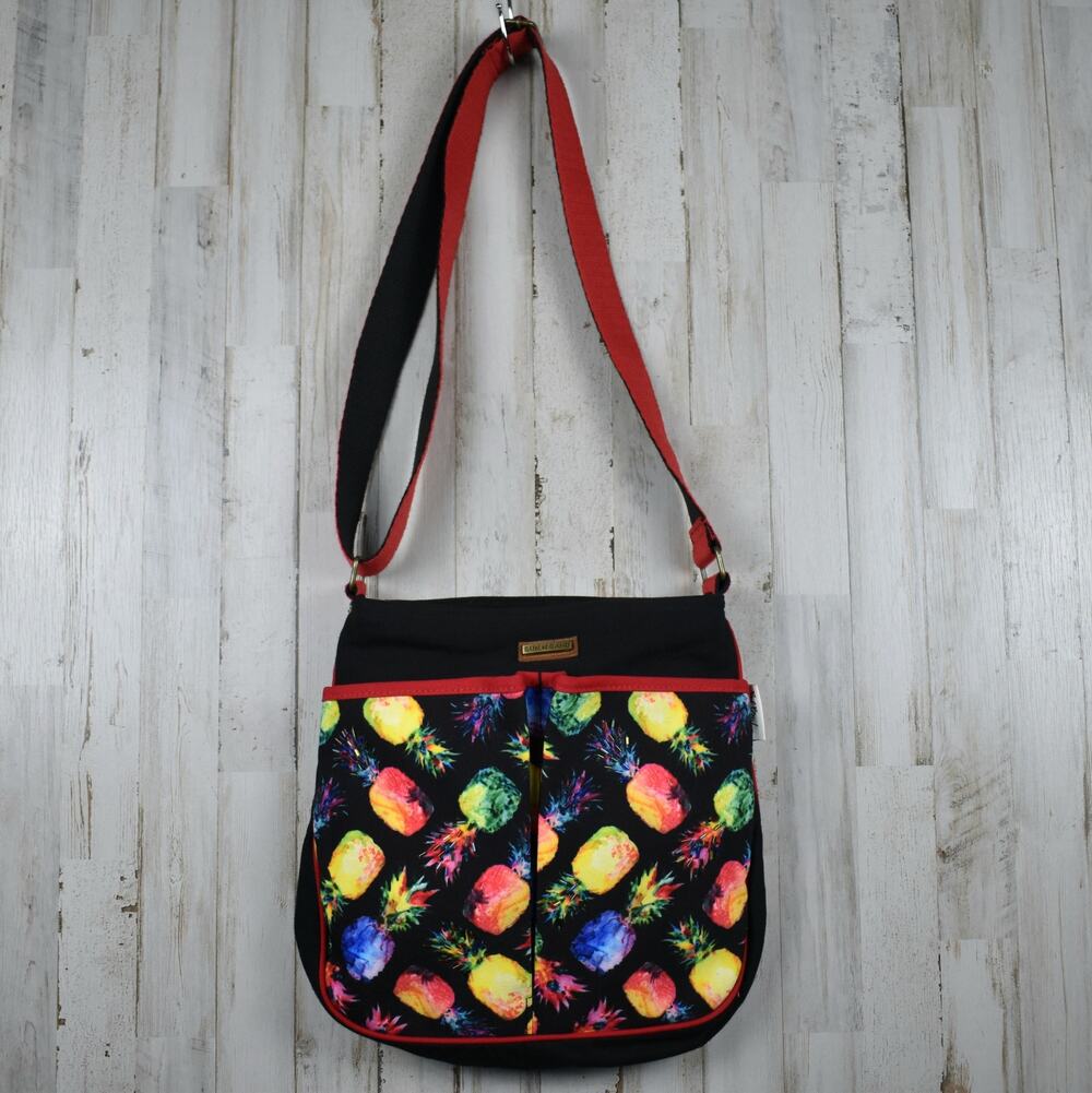 Paul Brent Pineapple Crossbody Bag Black Multicolor Purse Tropical Fruit Summer